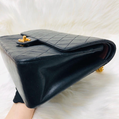 Mademoiselle Vintage Double Flap Medium in Black Lambskin with GHW with Reissue Strap