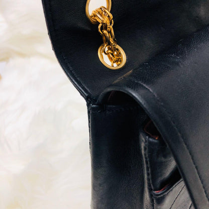 Mademoiselle Vintage Double Flap Medium in Black Lambskin with GHW with Reissue Strap