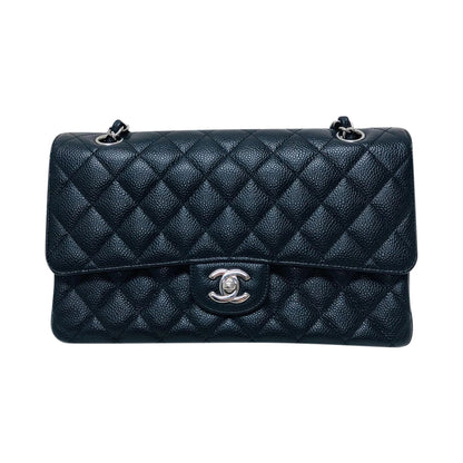 Classic Double  Flap in Black Caviar SHW