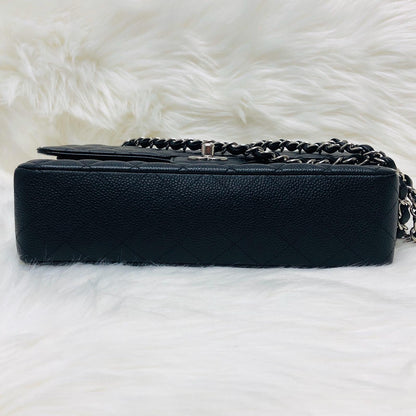 Classic Double  Flap in Black Caviar SHW