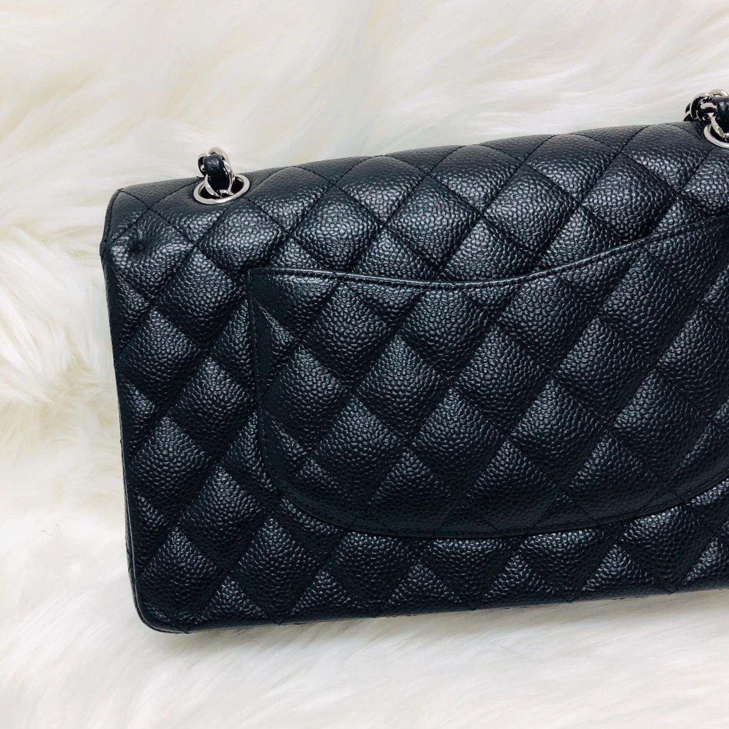 Classic Double  Flap in Black Caviar SHW