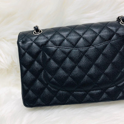 Classic Double  Flap in Black Caviar SHW