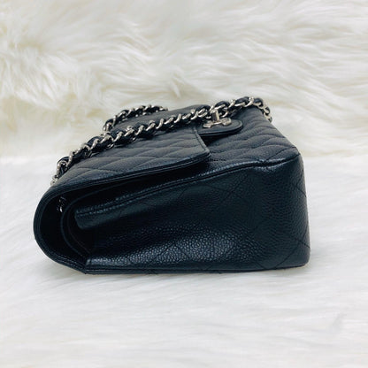 Classic Double  Flap in Black Caviar SHW