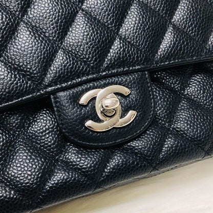 Classic Double  Flap in Black Caviar SHW