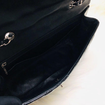 Jumbo Quilted Patent Single Flap Bag in Black with SHW