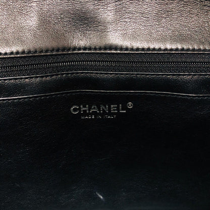 Jumbo Quilted Patent Single Flap Bag in Black with SHW