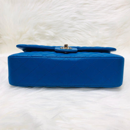 Medium Double Flap Lambskin Classic Bag with Light GHW in Electric Blue