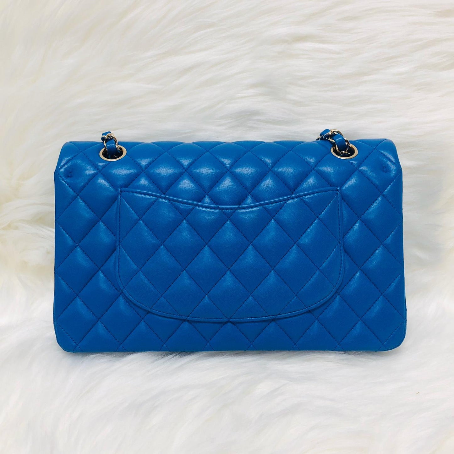 Medium Double Flap Lambskin Classic Bag with Light GHW in Electric Blue