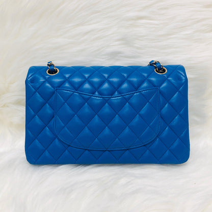 Medium Double Flap Lambskin Classic Bag with Light GHW in Electric Blue