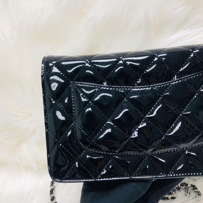 Wallet on Chain WOC with SHW in Black Quilted Patent Leather