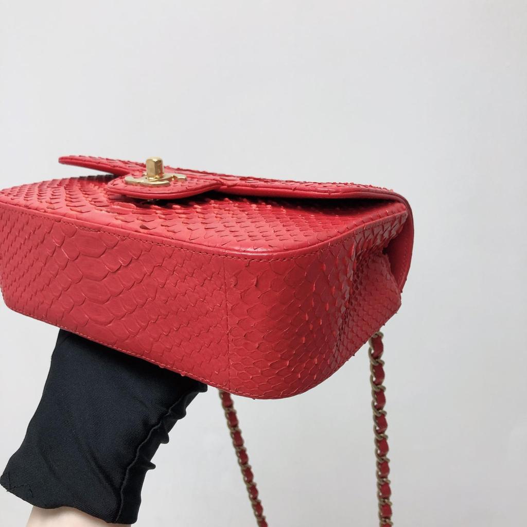 Classic Flap Mini Bag Python Leather Red