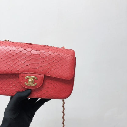 Classic Flap Mini Bag Python Leather Red