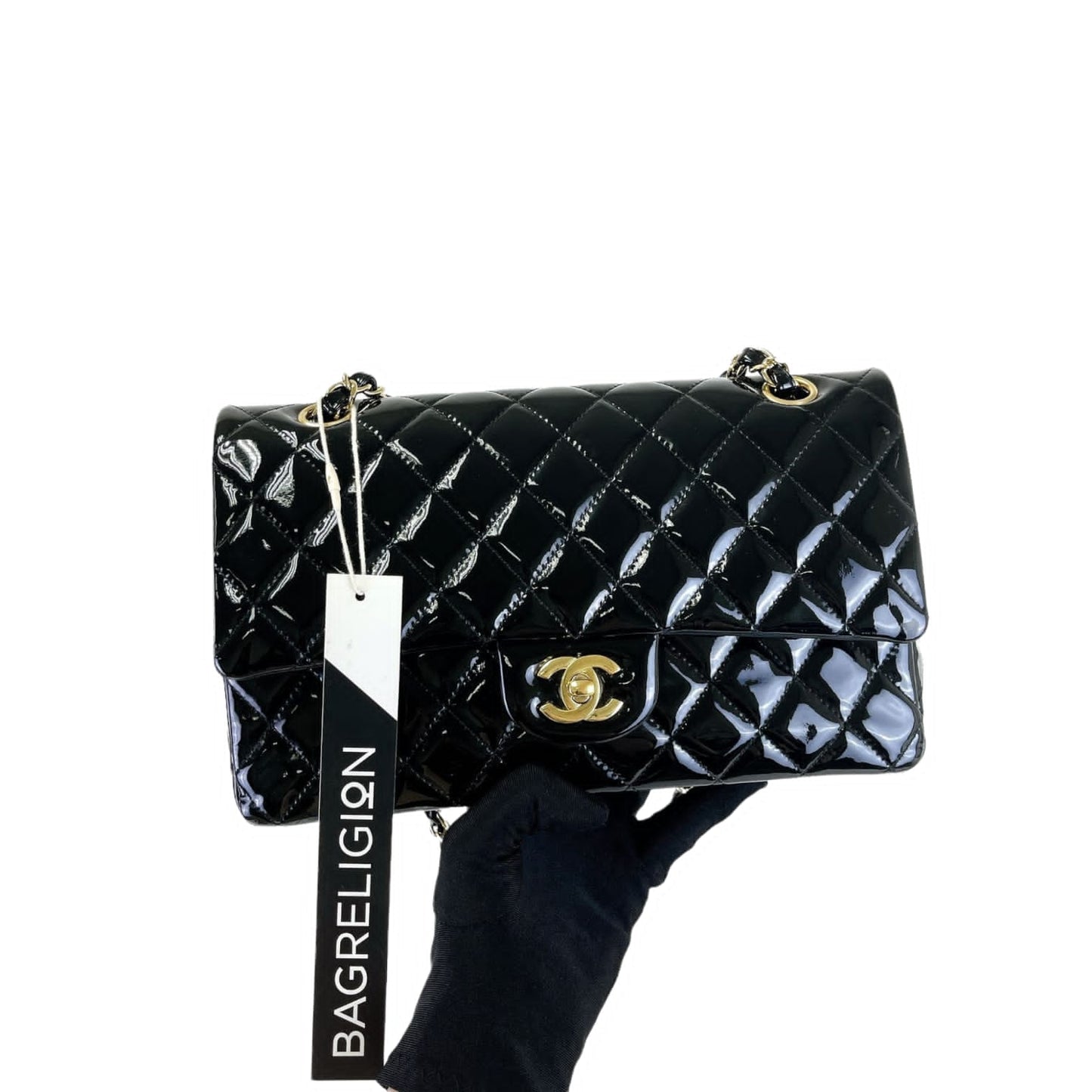 Medium Classic Double Flap Patent Black GHW