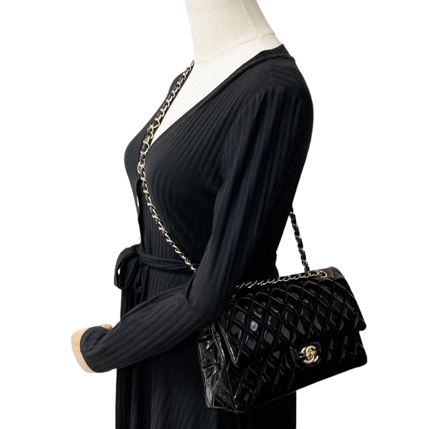 Medium Classic Double Flap Patent Black GHW