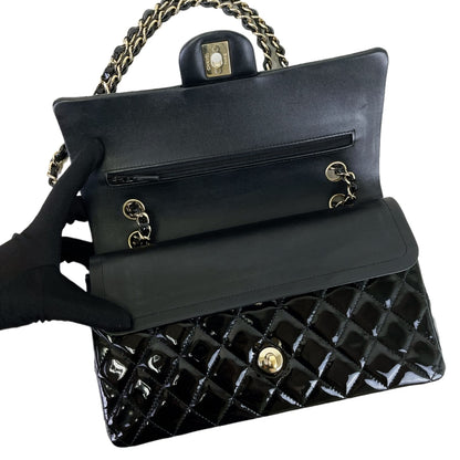 Medium Classic Double Flap Patent Black GHW