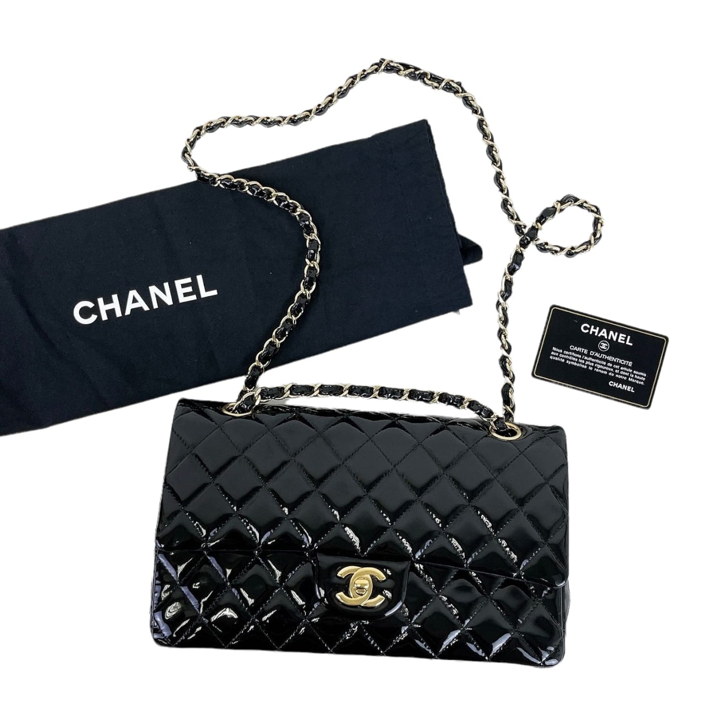 Medium Classic Double Flap Patent Black GHW