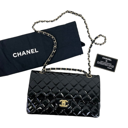 Medium Classic Double Flap Patent Black GHW