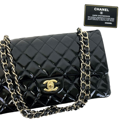 Medium Classic Double Flap Patent Black GHW