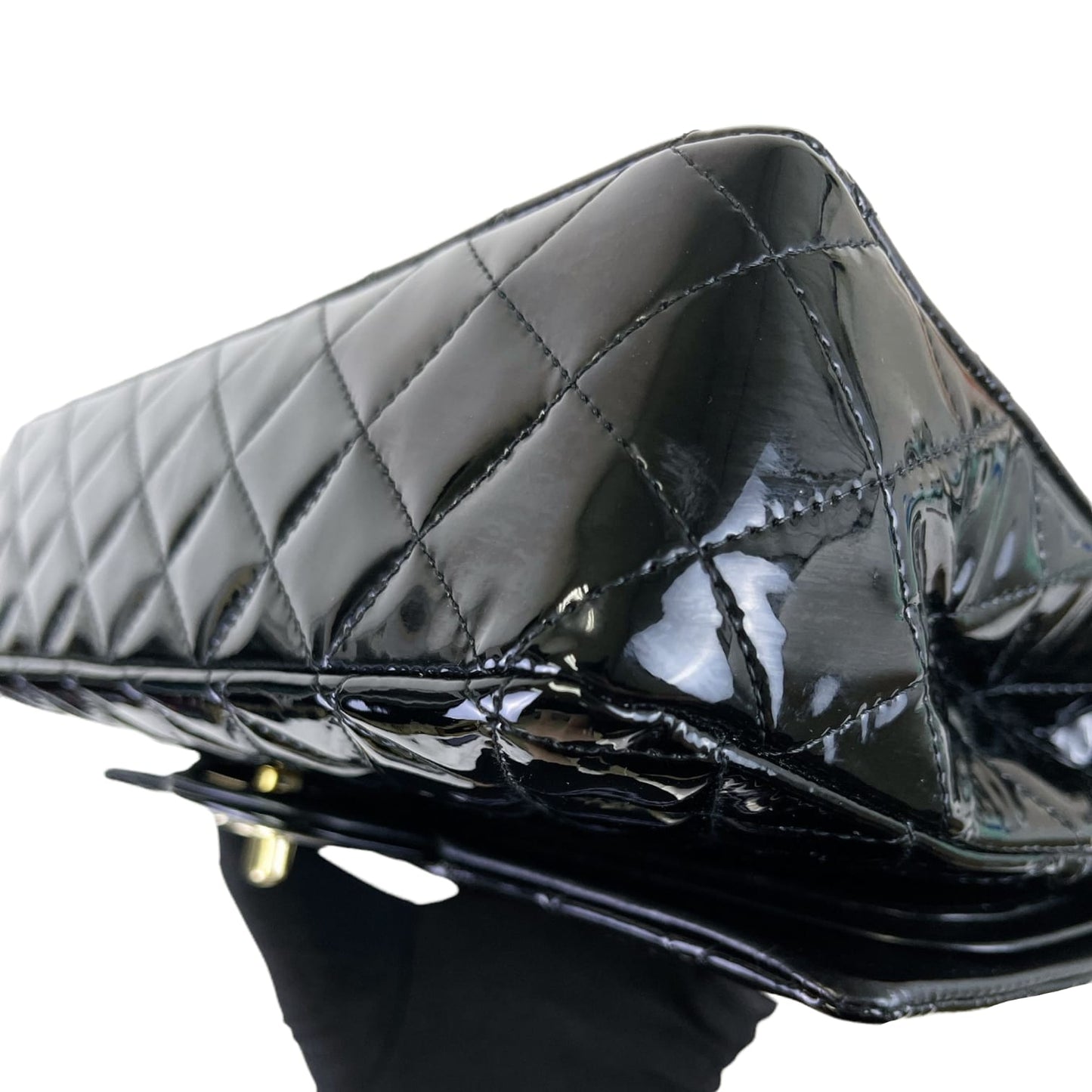 Medium Classic Double Flap Patent Black GHW