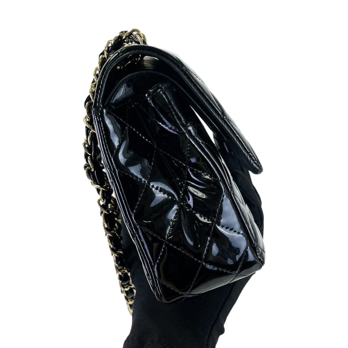 Medium Classic Double Flap Patent Black GHW