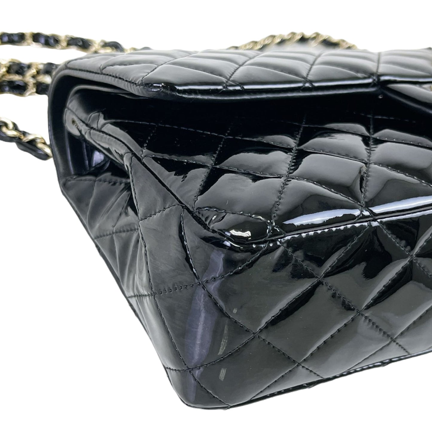 Medium Classic Double Flap Patent Black GHW