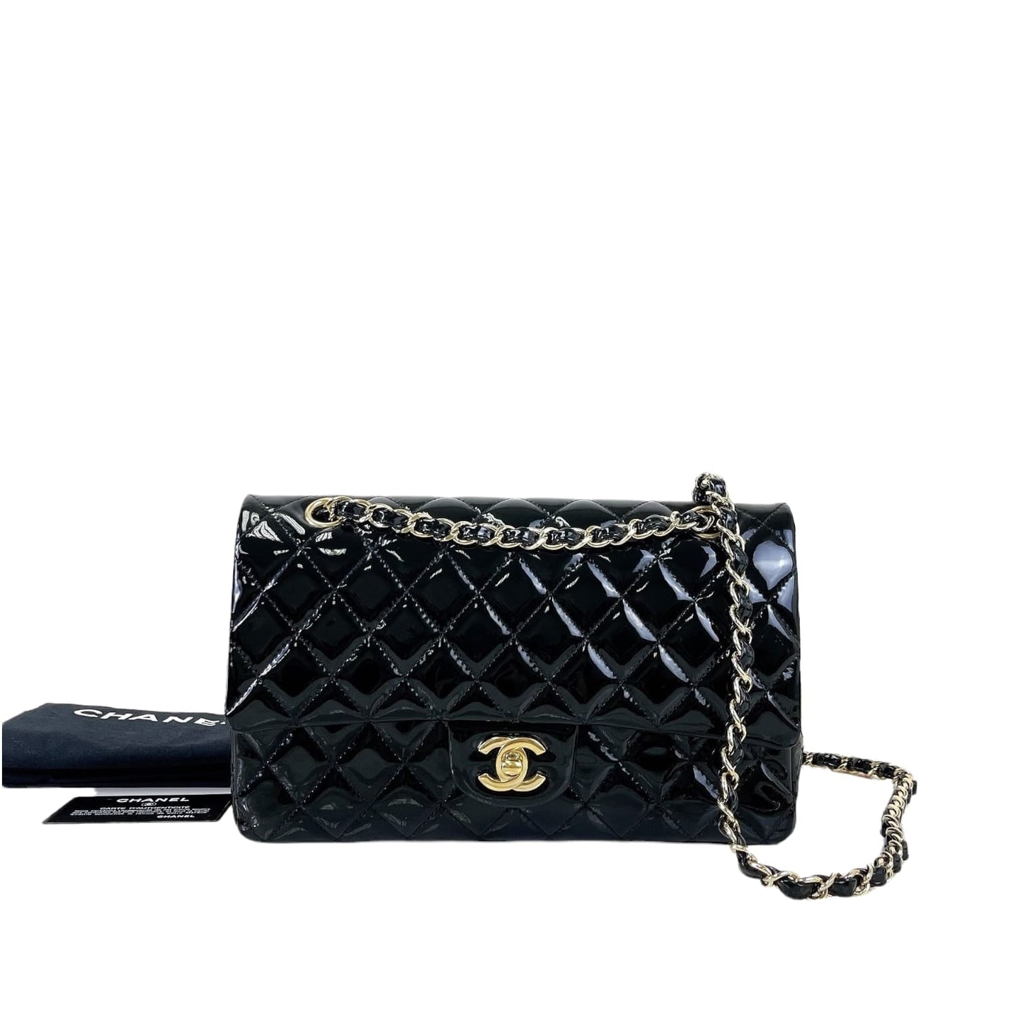 Medium Classic Double Flap Patent Black GHW