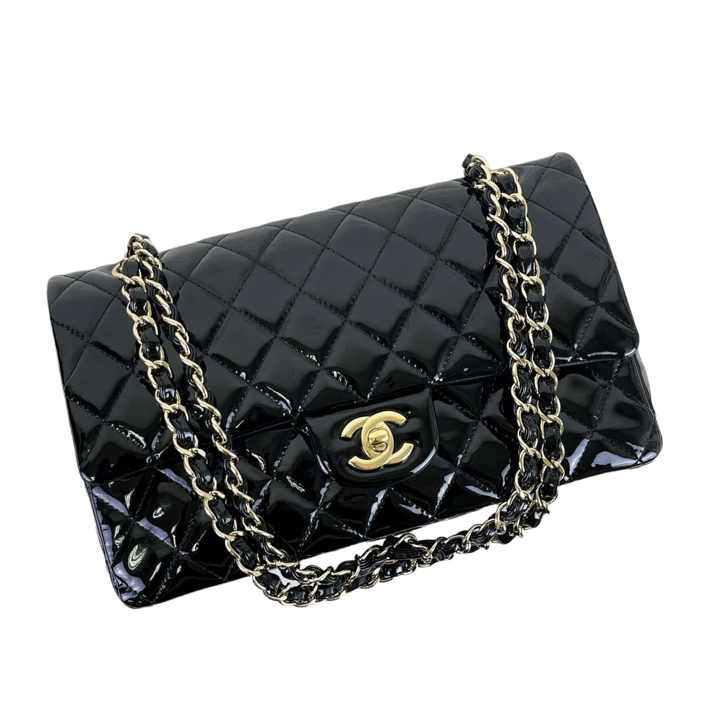 Medium Classic Double Flap Patent Black GHW