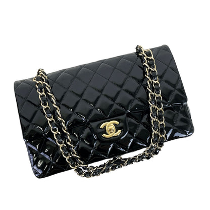 Medium Classic Double Flap Patent Black GHW