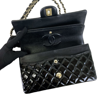 Medium Classic Double Flap Patent Black GHW