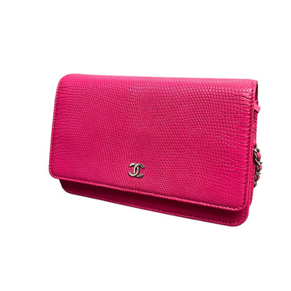 Wallet on Chain WOC Lizard Leather Hot Pink SHW