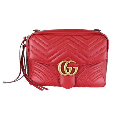 Gucci GG Marmont Top Handle Small Shoulder Calfskin Matelasse Red GHW