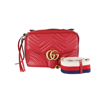 Gucci GG Marmont Top Handle Small Shoulder Calfskin Matelasse Red GHW