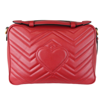 Gucci GG Marmont Top Handle Small Shoulder Calfskin Matelasse Red GHW