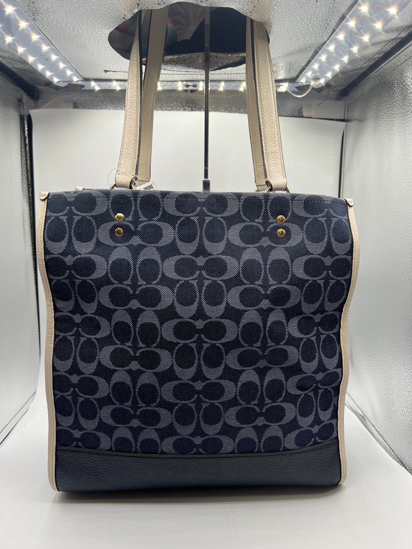 HANDBAG DESIGNER by COACH In BLUE & CREAM, Size: LARGE