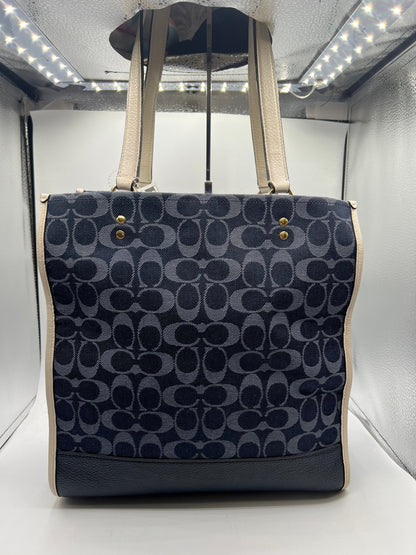 HANDBAG DESIGNER by COACH In BLUE & CREAM, Size: LARGE