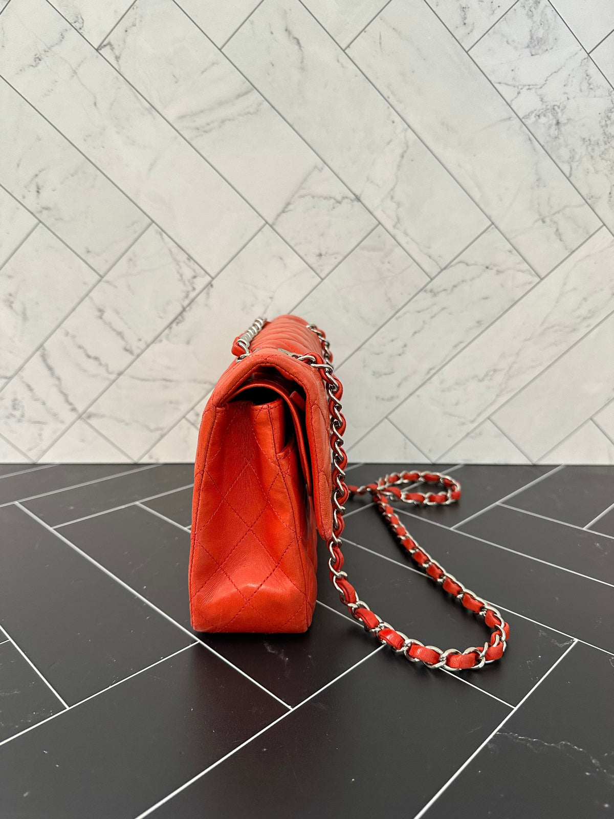 Chanel Valencia Orange Quilted Medium Double Flap Crossbody