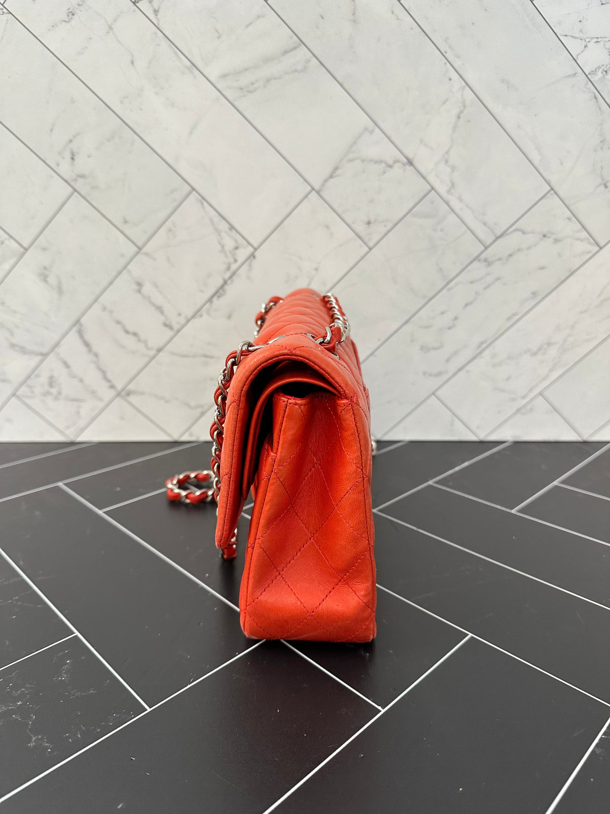 Chanel Valencia Orange Quilted Medium Double Flap Crossbody