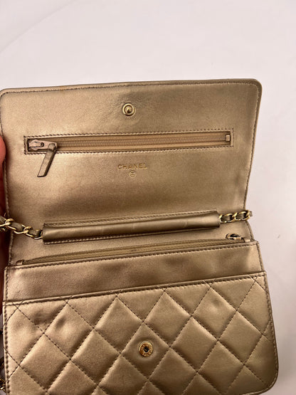 Chanel Metallic Gold Wallet on Chain Bag in Lambskin Leather with Gold Hardware