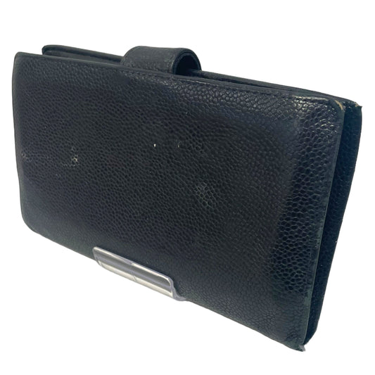 Chanel Long Wallet Leather BLK Caviar Vintage