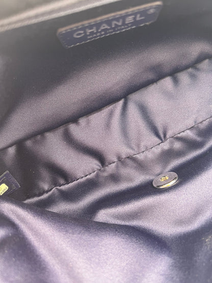Chanel Navy Sequin Tweed and Nylon Astronaut Flap Bag with Silver Hardware