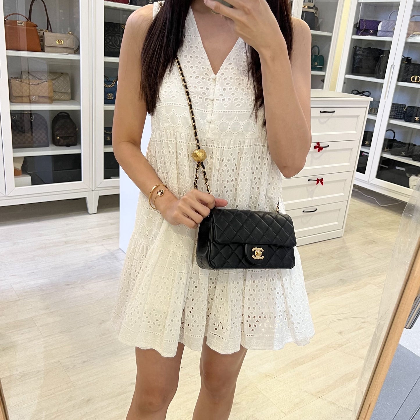 Chanel Pearl Crush Mini Rectangle Flap in 24K Black Stiff Lambskin and AGHW (AS1787)