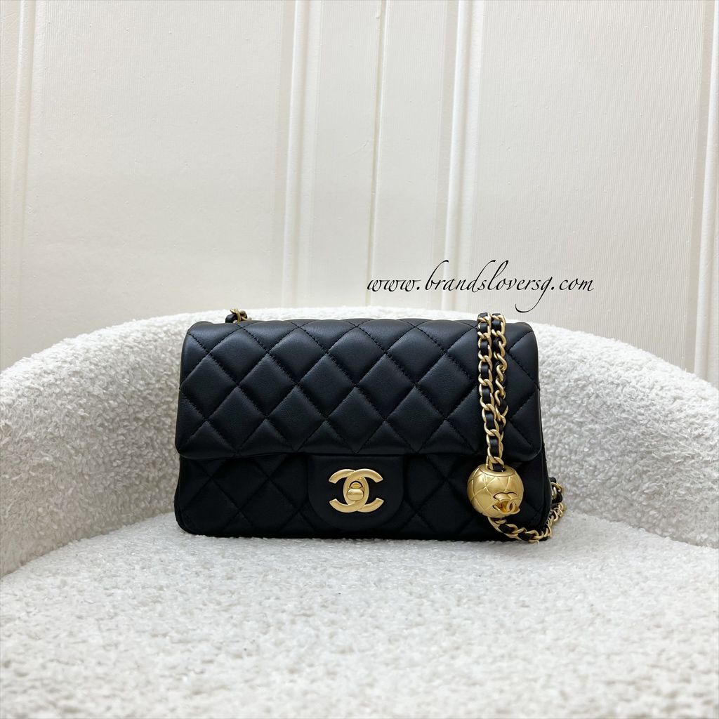 Chanel Pearl Crush Mini Rectangle Flap in 24K Black Stiff Lambskin and AGHW (AS1787)