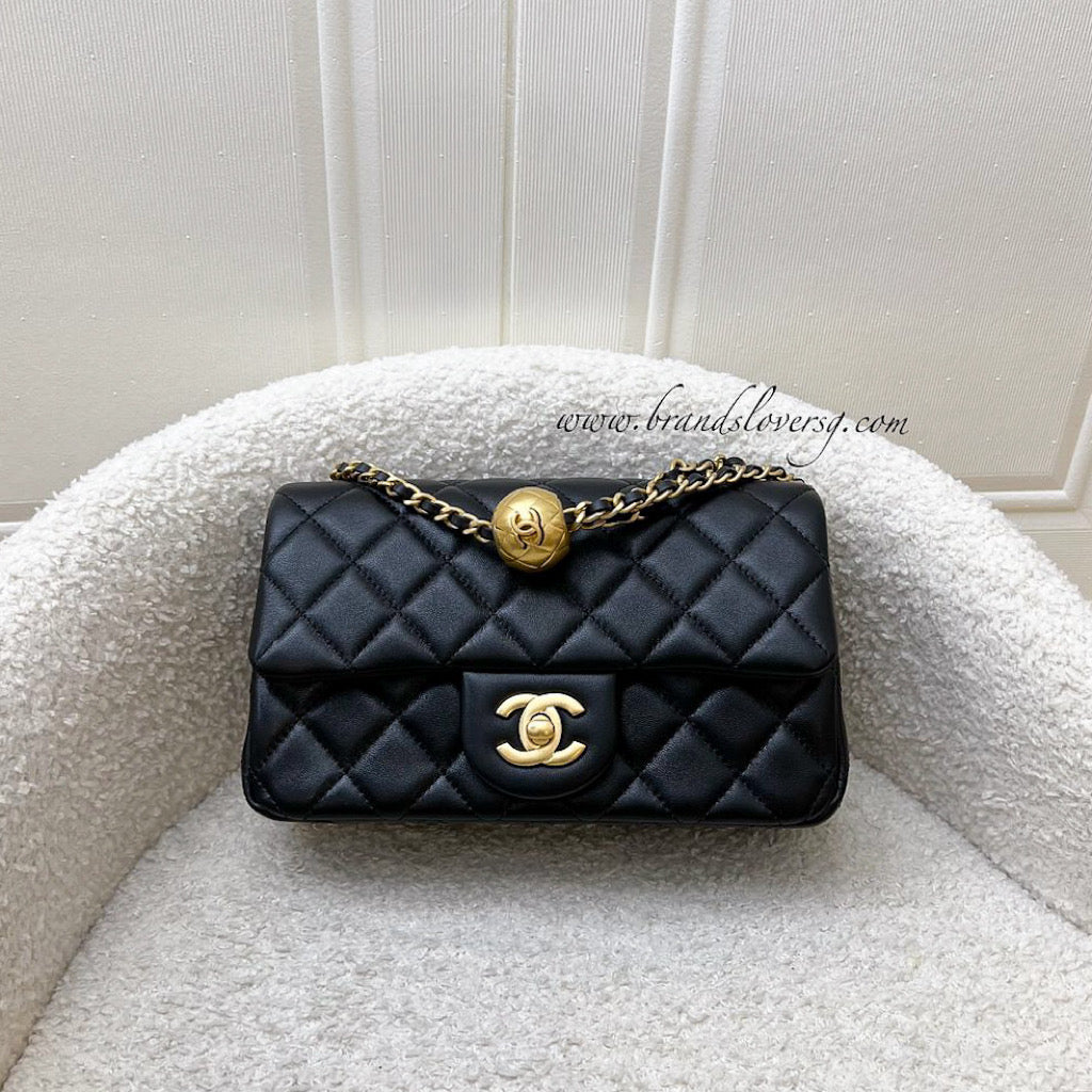 Chanel Pearl Crush Mini Rectangle Flap in 24K Black Stiff Lambskin and AGHW (AS1787)