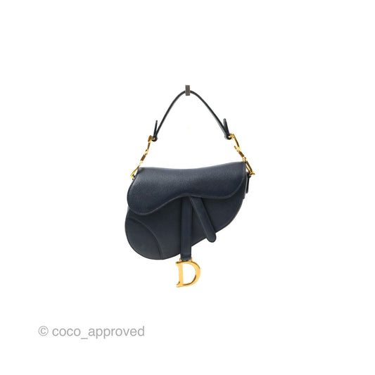 Christian Dior Mini Saddle Bag Navy Grained Calfskin Gold Hardware