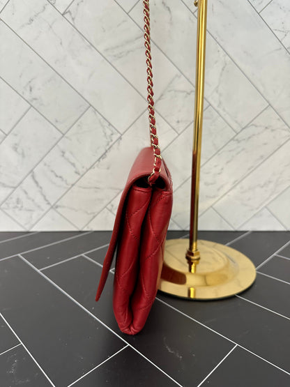 Chanel Red Quilted Lambskin Leather Chain Shoulder Bag