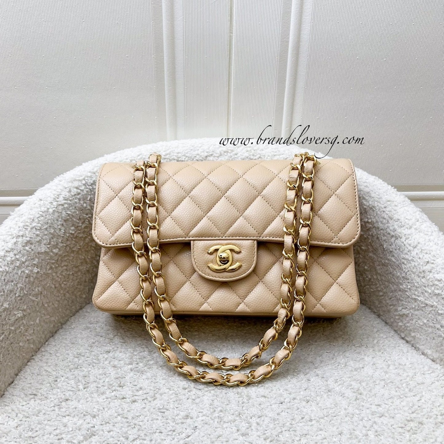 [Like new!] Chanel Small Classic Flap CF in Beige Caviar and LGHW