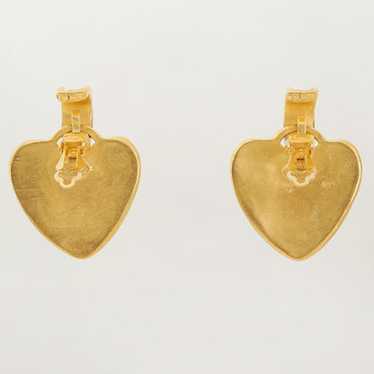 Chanel 1995 Made Heart Cc Mark Swing Earrings