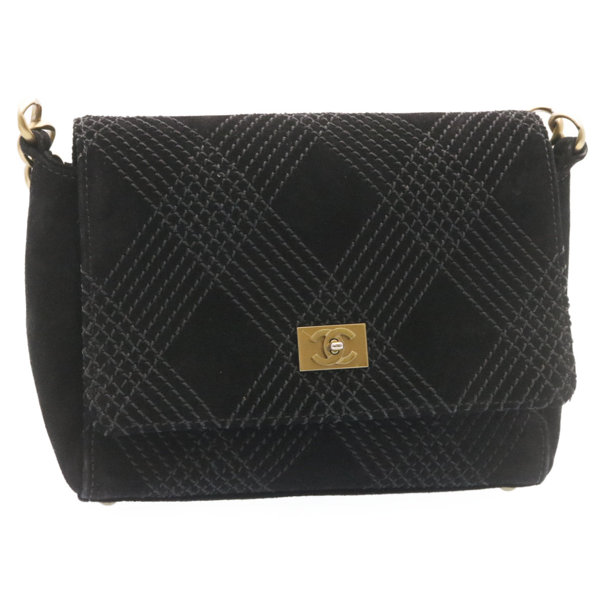 CHANEL Turn Lock Shoulder Bag Suede Black CC Auth 18959