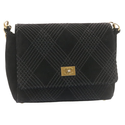 CHANEL Turn Lock Shoulder Bag Suede Black CC Auth 18959