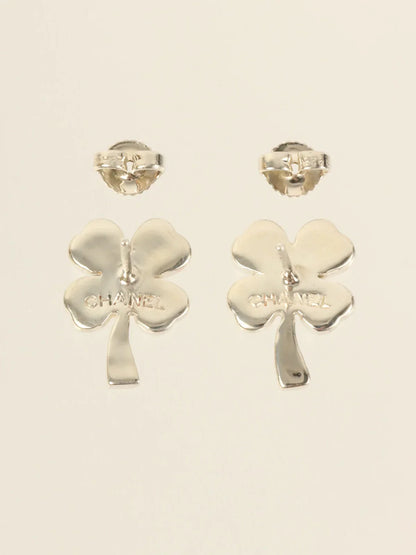 Chanel Clover Pierced Earrings Silver